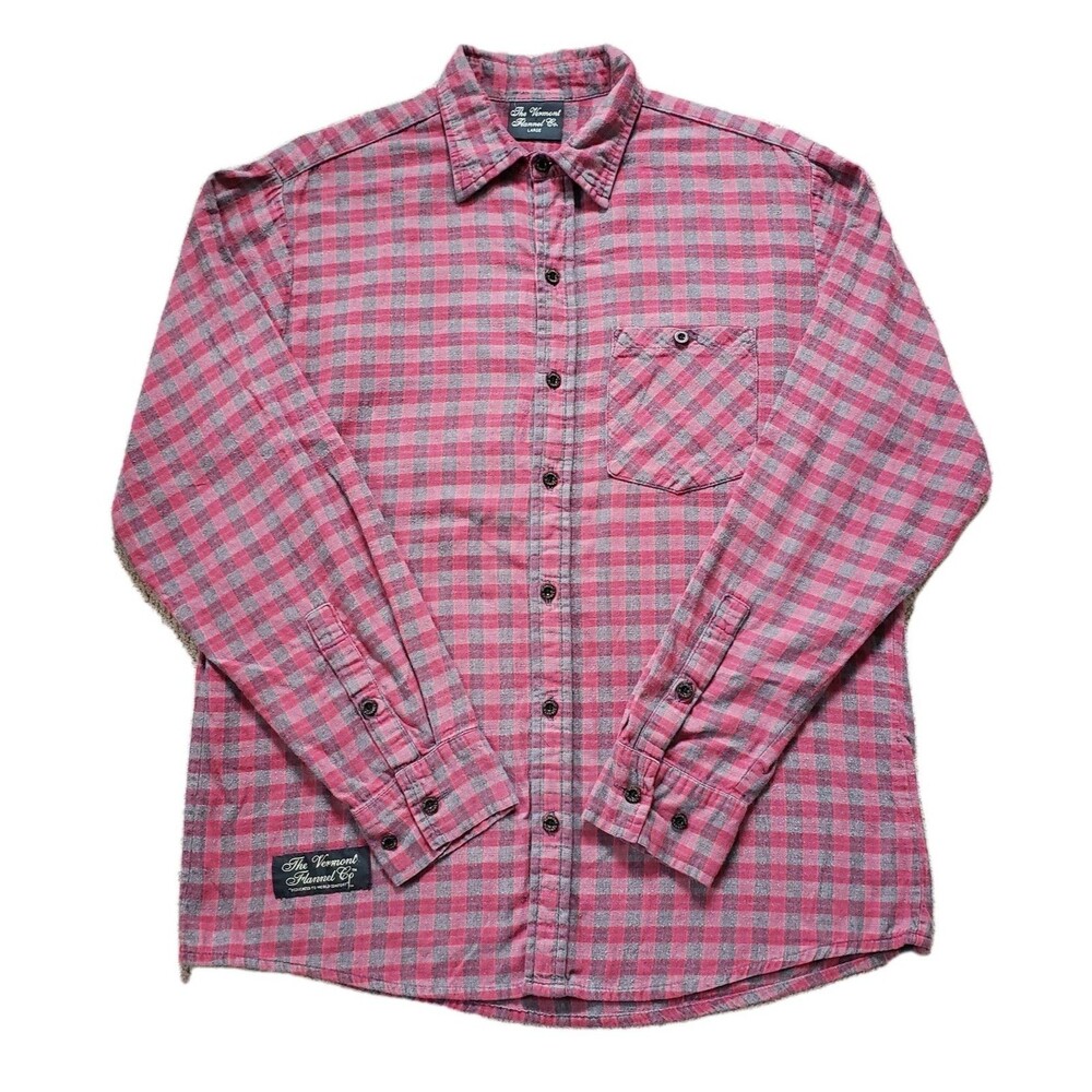 The Vermont Flannel Co Sz Large USA Made Mens Red Button Up Long Sleeve Plaid